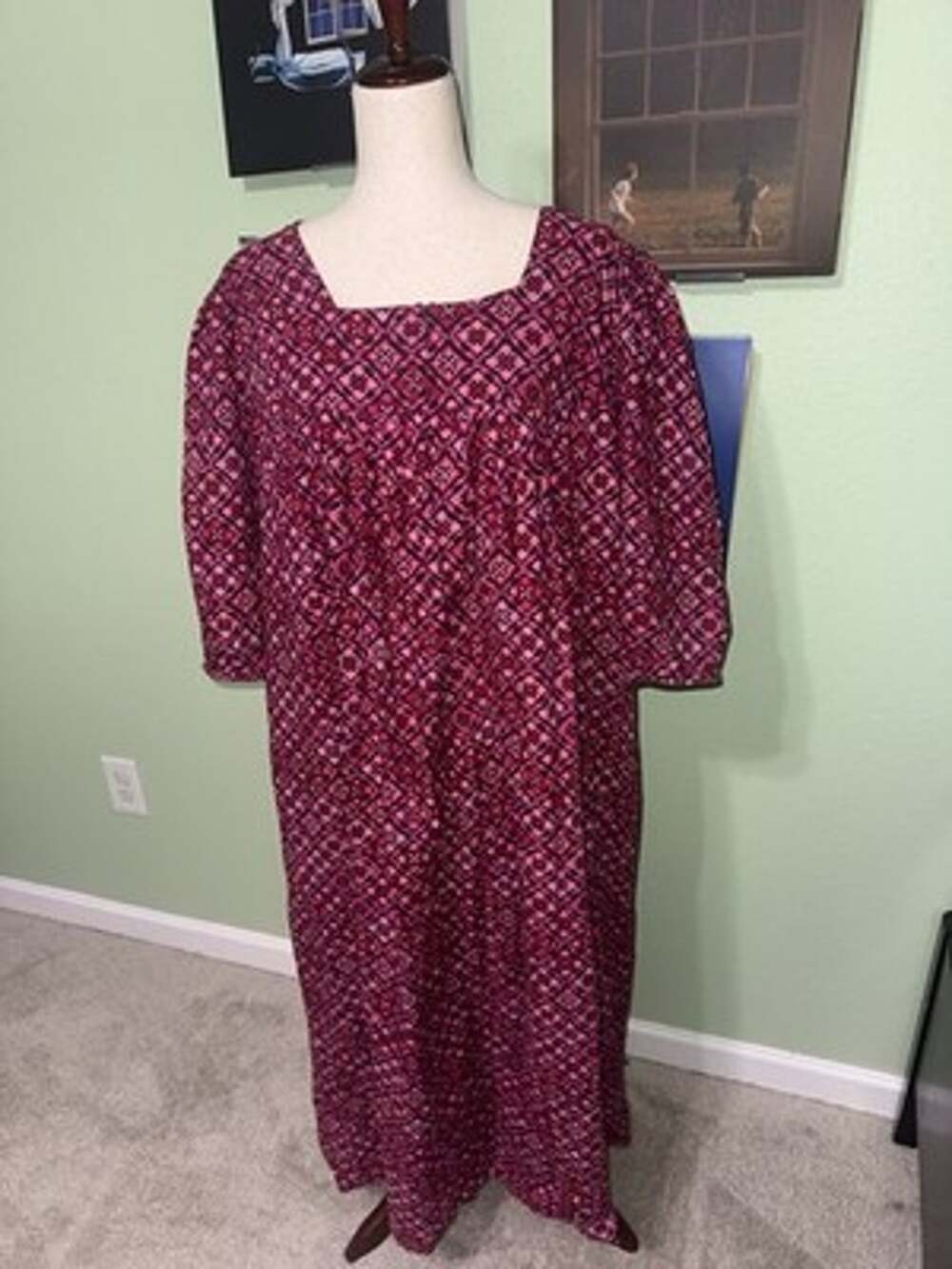 ONLY NECESSITIES Nightgown Large Square Neck Floral Housecoat Cottagecore Prarie